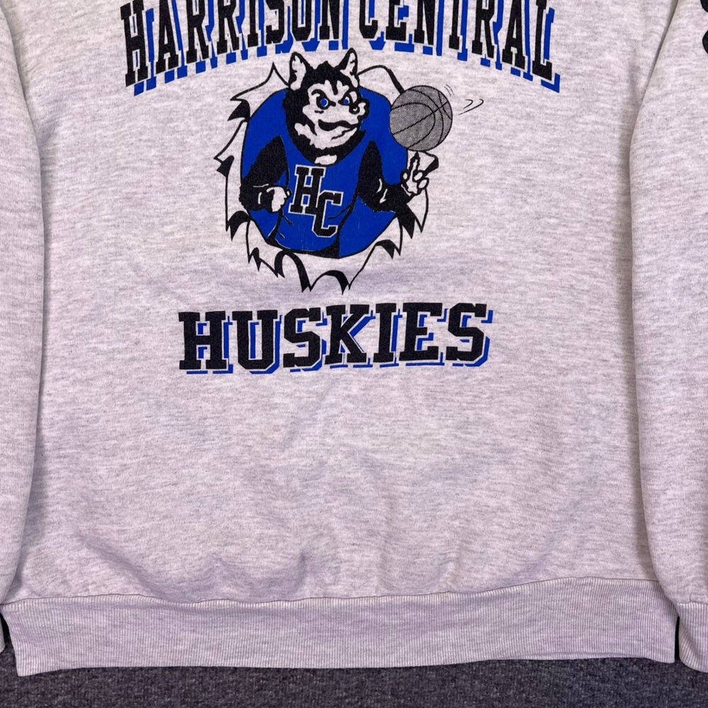 Jerzee Sweatshirt L Gray Athletic Retro Harrison Central Huskies Graphic VTG USA - Picture 7 of 16